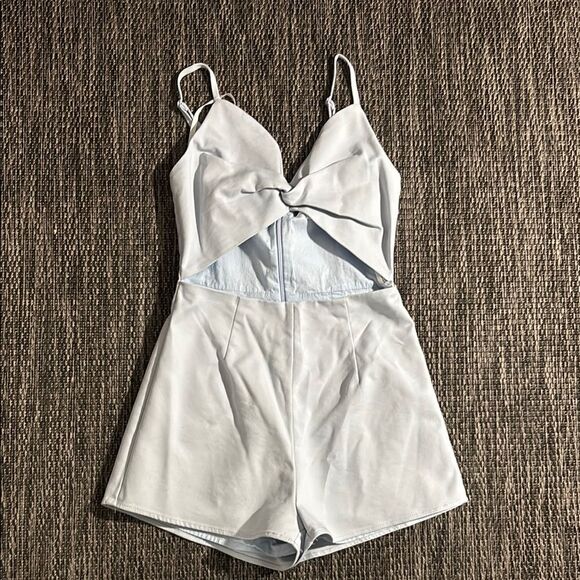 Superdown Blue Jumpsuit with Plunging V-neckline - Picture 1 of 6